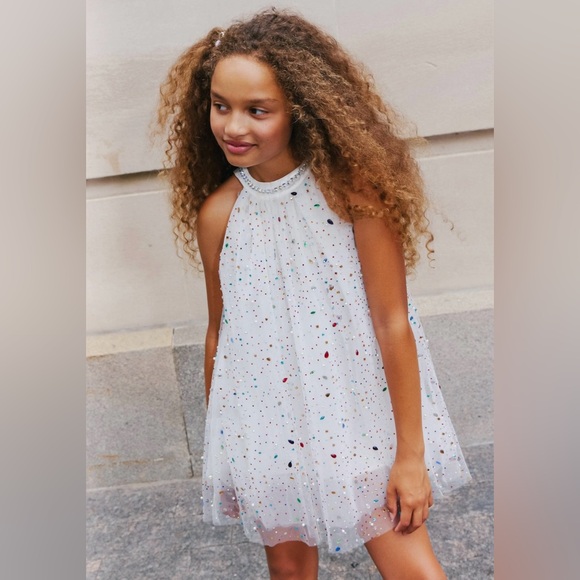 Lola + the Boys Girls Rainbow Crystal Gem Dress - Size 4 - Picture 14 of 16